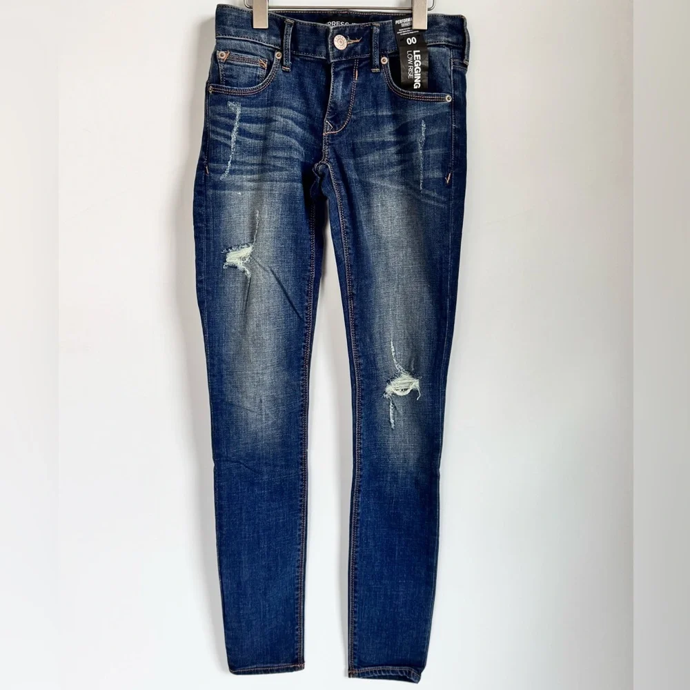 NWT Express Distressed Low Rise Legging Jean Size 00 - Picture 2 of 9